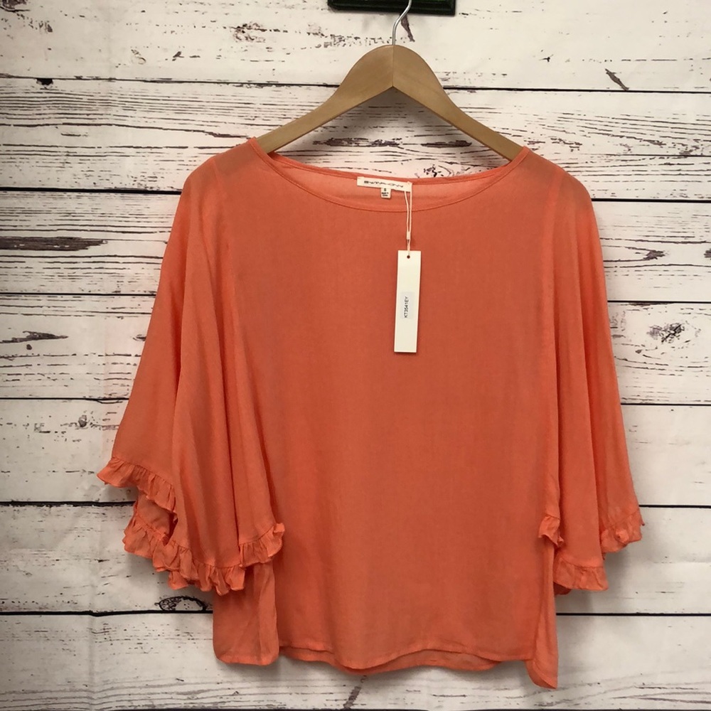 RETHM coral peach flare ruffle batwing sleeves